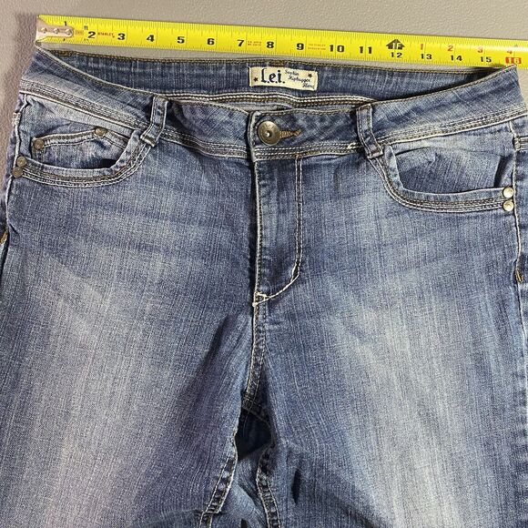 LEI Sophia Jeans Low Rise Hipster Flare Bootcut Dark Denim Y2K Womens Jr 13 Long - Picture 5 of 10